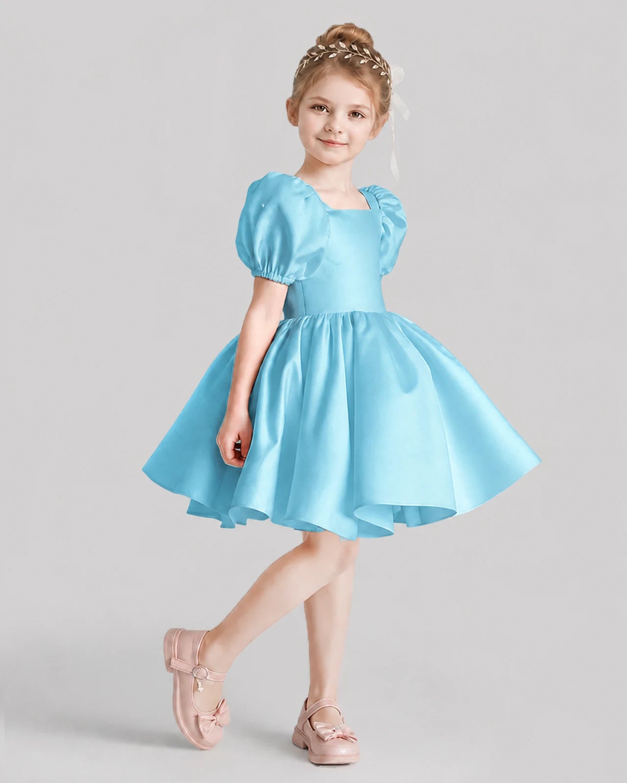 Sky Blue Flared Flower Girl Dresses Side