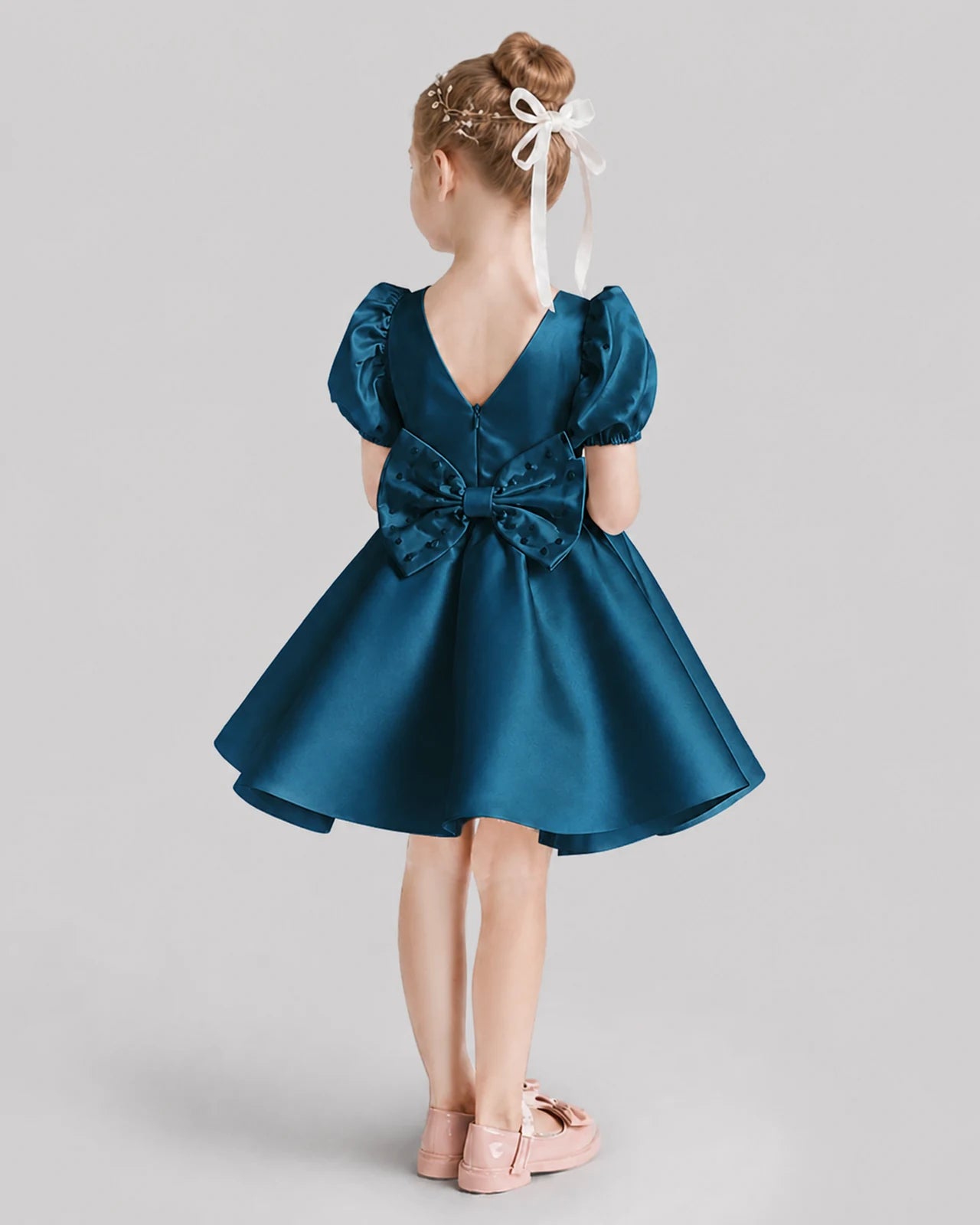 Teal Flared Flower Girl Dresses Back
