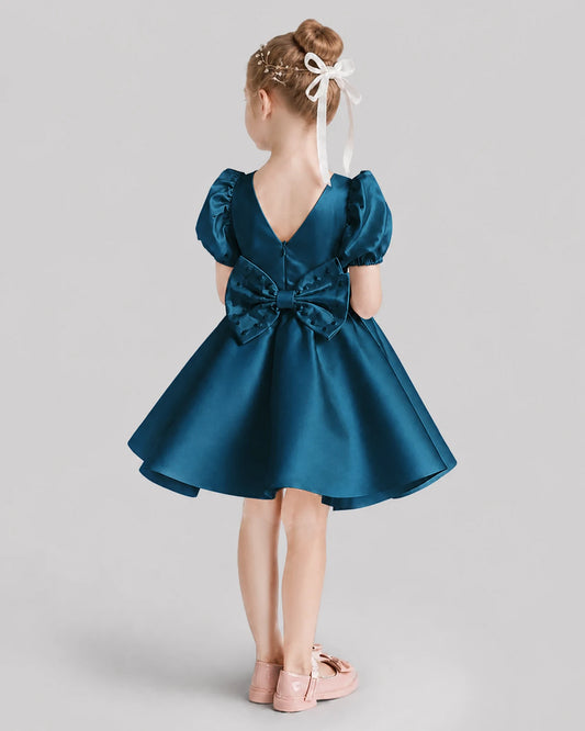 Teal Flared Flower Girl Dresses Back