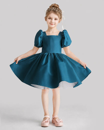 Teal Flared Flower Girl Dresses Front