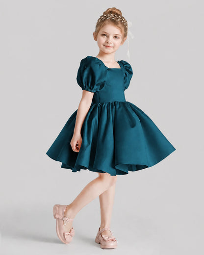 Teal Flared Flower Girl Dresses Side