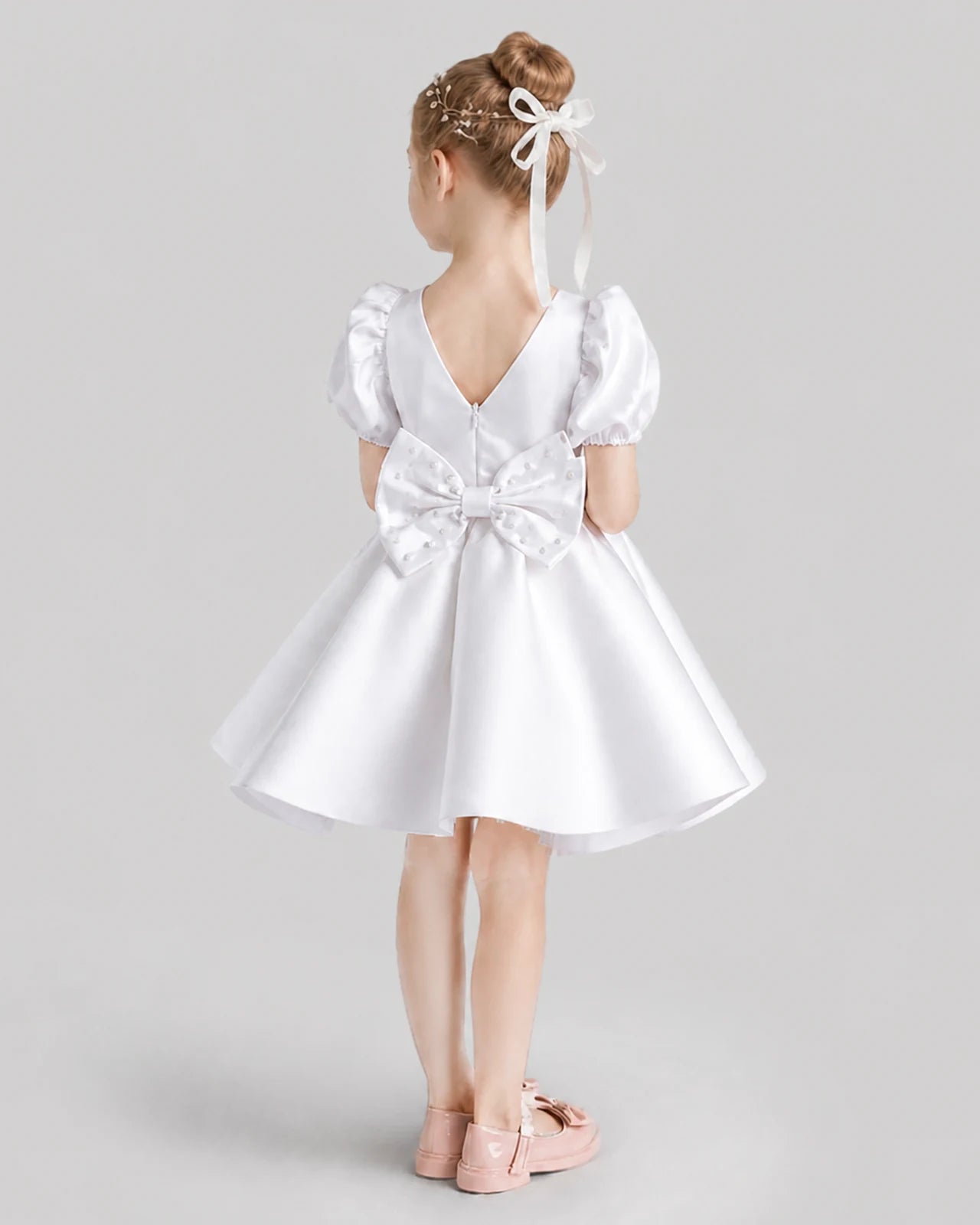White Flared Flower Girl Dresses Back