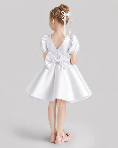 White Flared Flower Girl Dresses Back