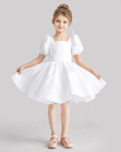 White Flared Flower Girl Dresses Front