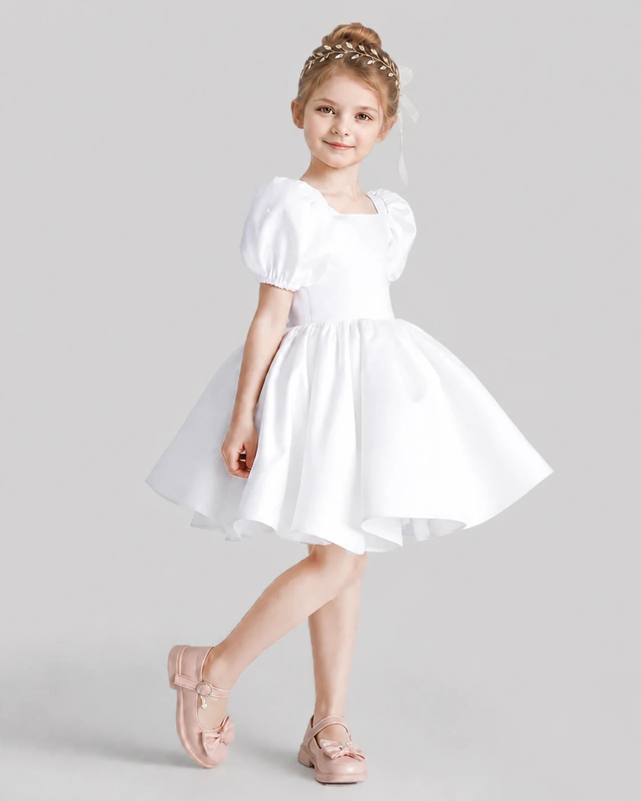 White Flared Flower Girl Dresses Side