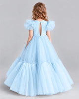 Baby Blue Ball Gown Girls Pageant Dresses Back