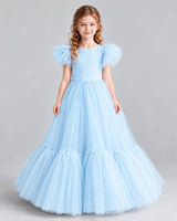 Baby Blue Ball Gown Girls Pageant Dresses Front