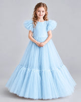 Baby Blue Ball Gown Girls Pageant Dresses Pose