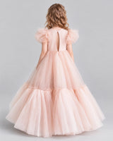 Blush Pink Ball Gown Girls Pageant Dresses Back