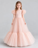 Blush Pink Ball Gown Girls Pageant Dresses Front