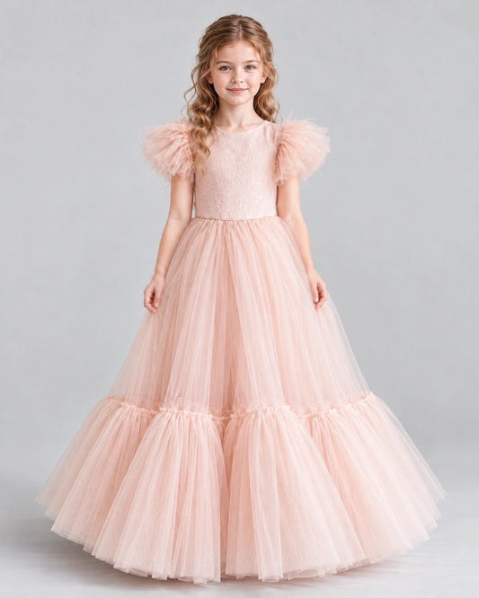 Blush Pink Ball Gown Girls Pageant Dresses Front