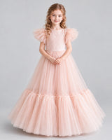 Blush Pink Ball Gown Girls Pageant Dresses Pose