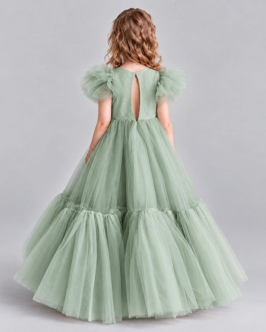 Sage Green Ball Gown Girls Pageant Dresses Back