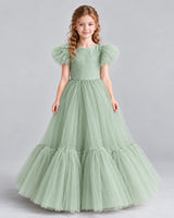 Sage Green Ball Gown Girls Pageant Dresses Front