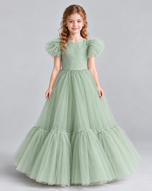 Sage Green Ball Gown Girls Pageant Dresses Front