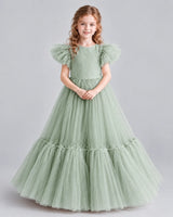 Sage Green Ball Gown Girls Pageant Dresses Pose