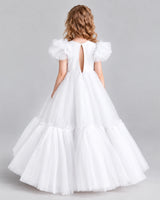 White Ball Gown Girls Pageant Dresses Back
