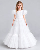 White Ball Gown Girls Pageant Dresses Front