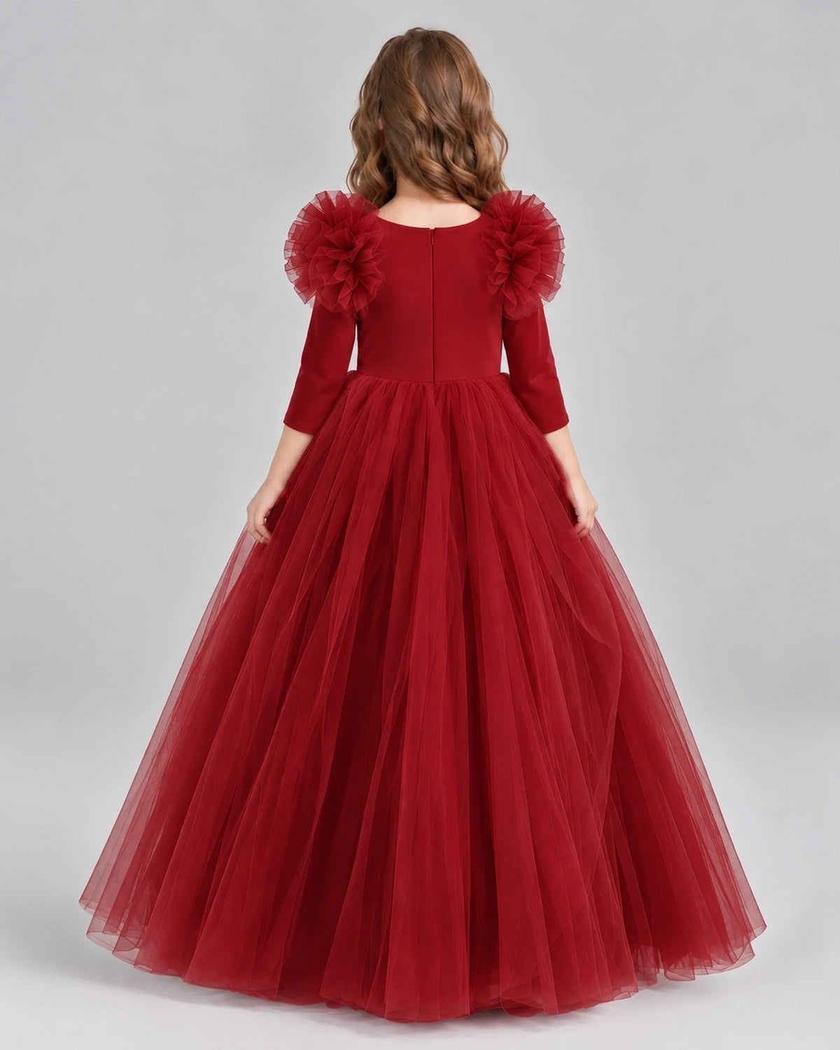 Burgundy Ball Gown Girls Formal Dresses Back