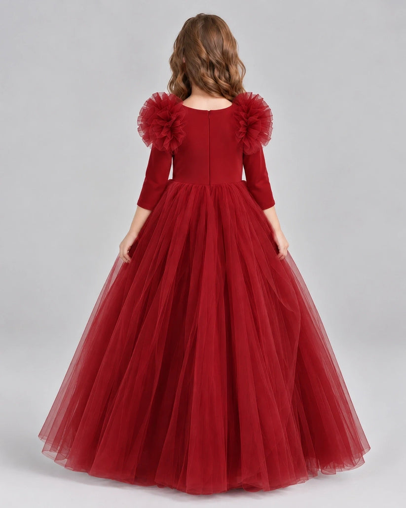 Burgundy Ball Gown Girls Formal Dresses Back