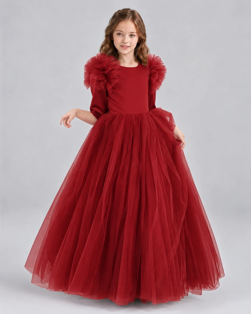 Burgundy Ball Gown Girls Formal Dresses Front