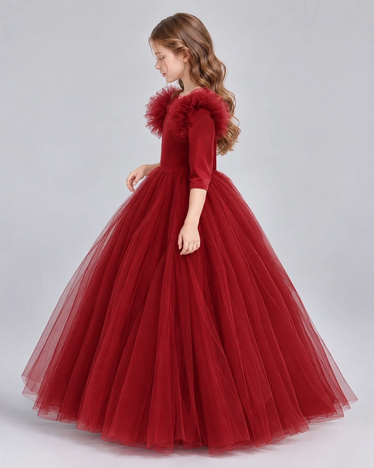 Burgundy Ball Gown Girls Formal Dresses Side