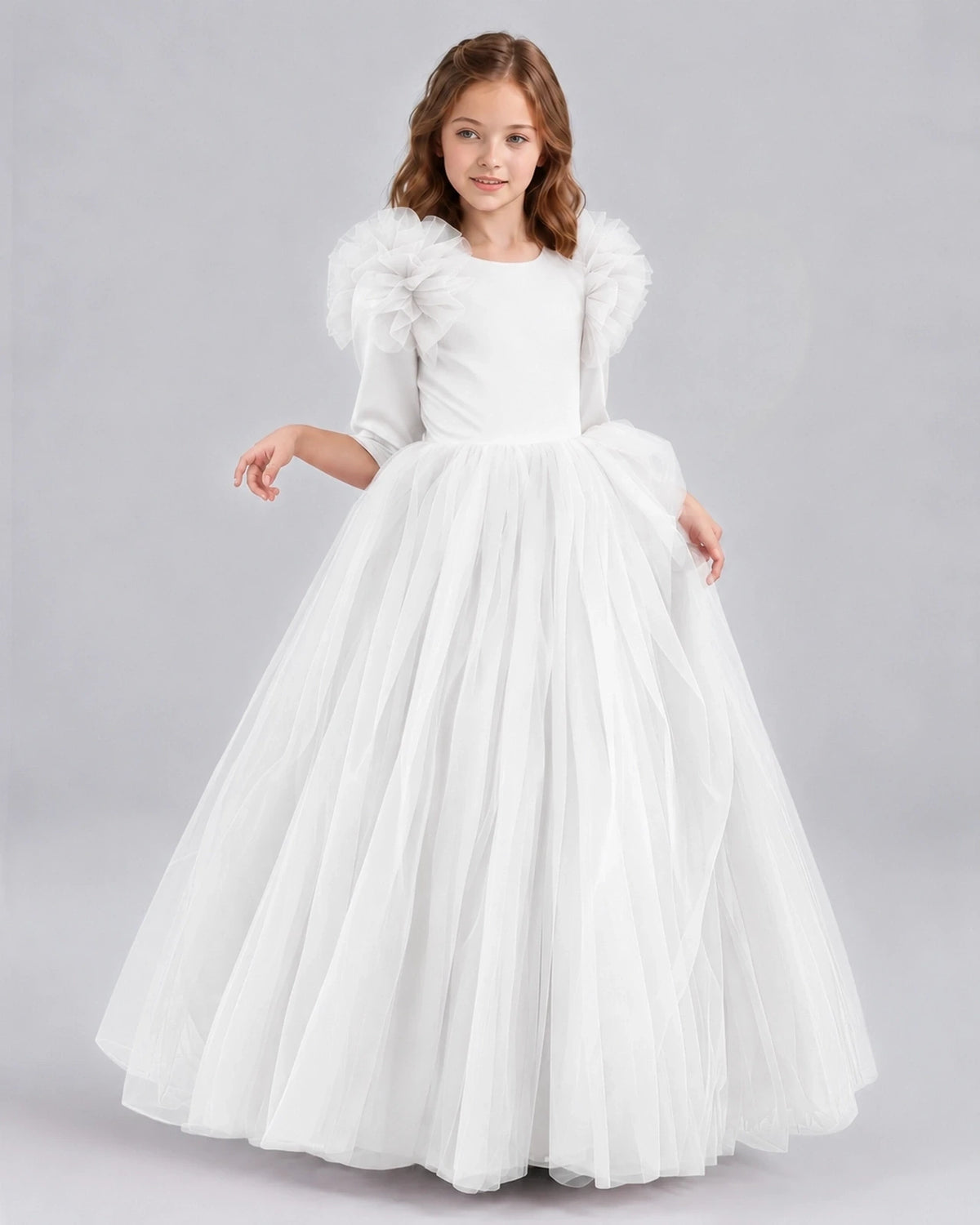 Ivory Ball Gown Girls Formal Dresses Front