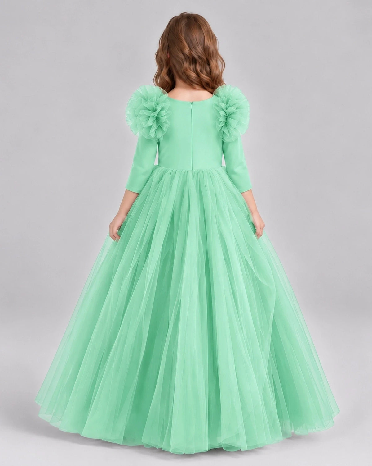 Mint Green Ball Gown Girls Formal Dresses Back