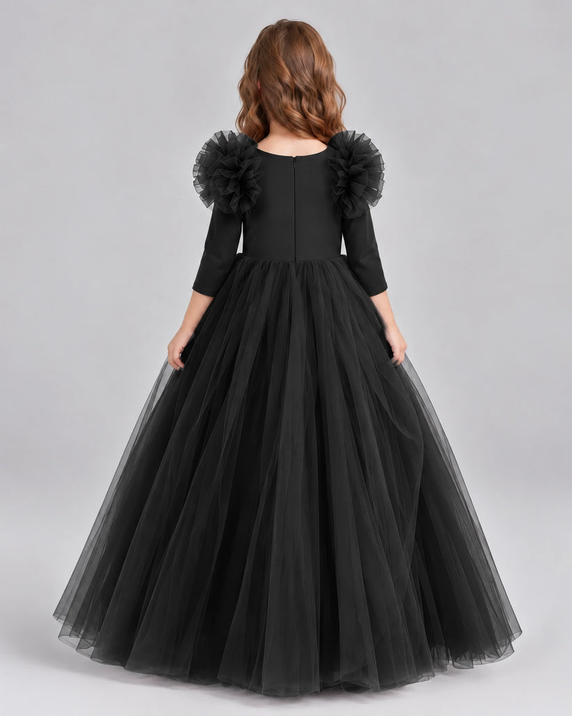 Black Ball Gown Girls Formal Dresses Back