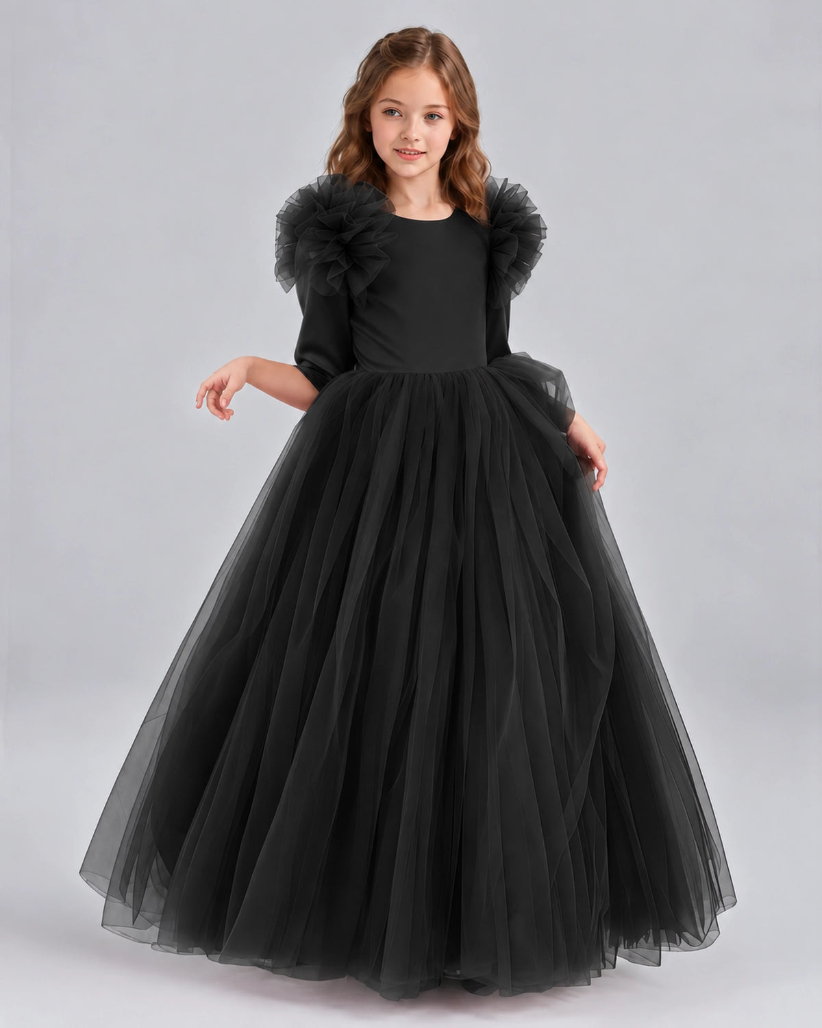 Black Ball Gown Girls Formal Dresses Front