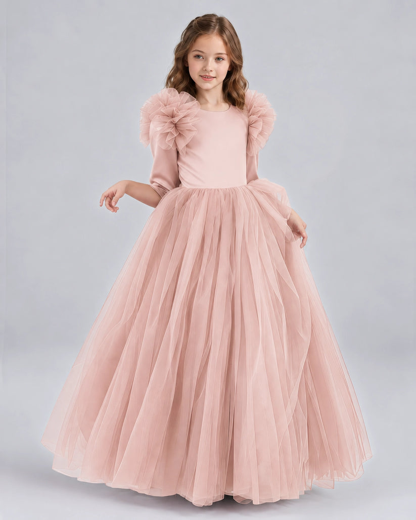 Blush Pink Ball Gown Girls Formal Dresses Front