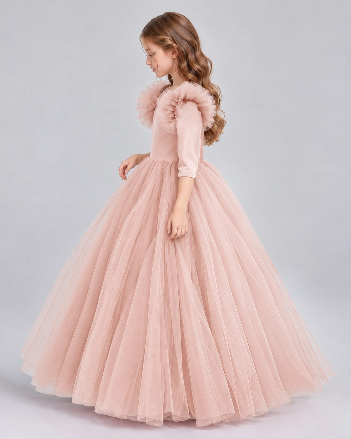 Blush Pink Ball Gown Girls Formal Dresses Side