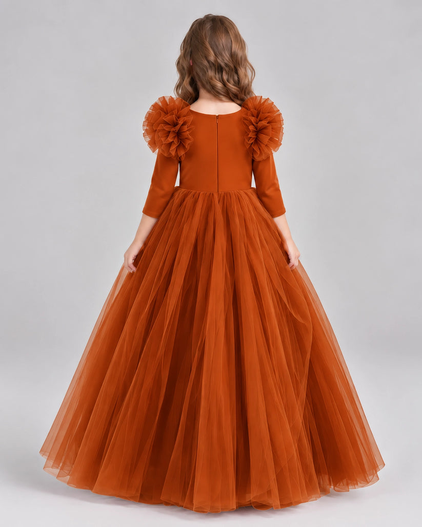 Burnt Orange Ball Gown Girls Formal Dresses Back