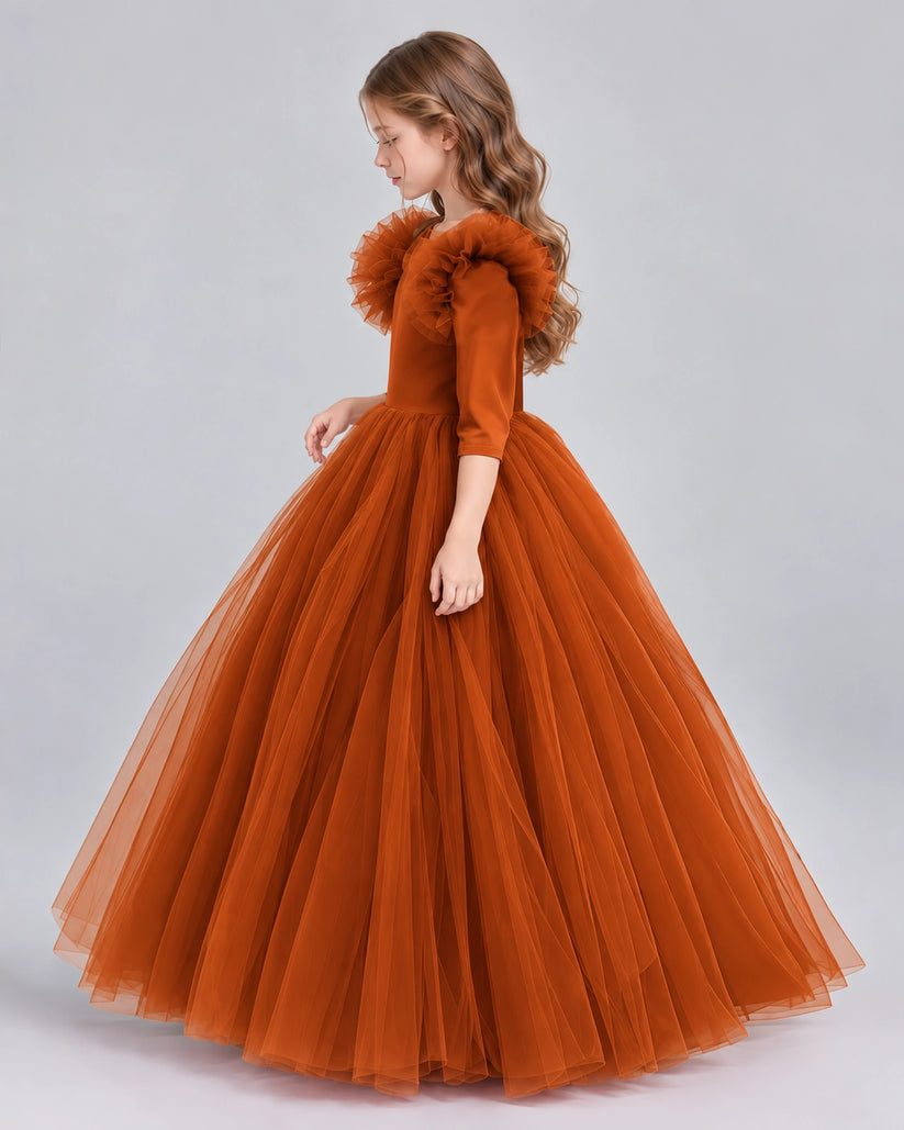 Burnt Orange Ball Gown Girls Formal Dresses Side