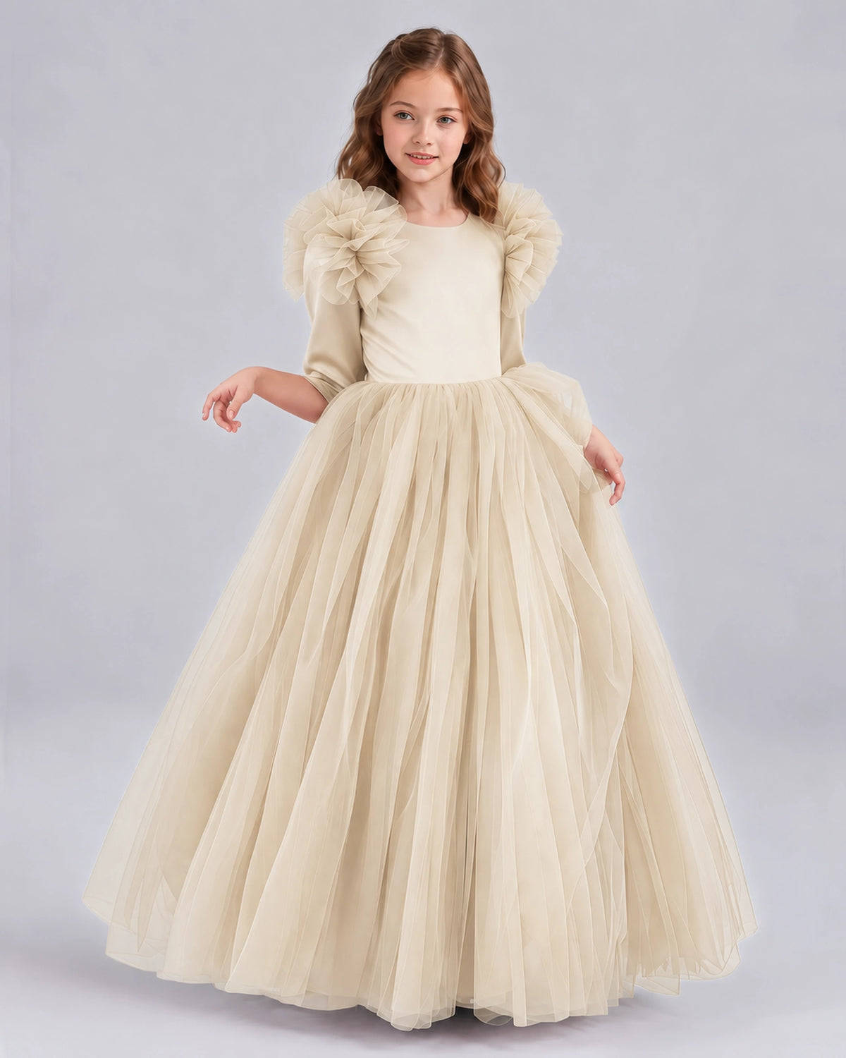 Champagne Ball Gown Girls Formal Dresses Front