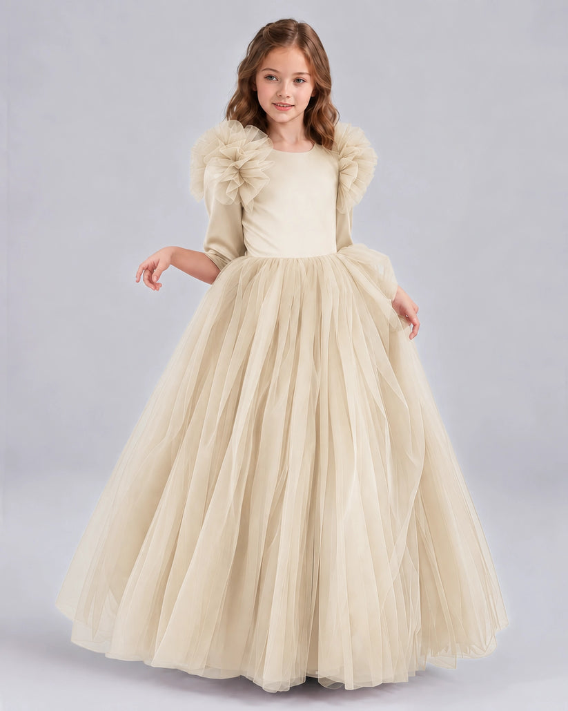 Champagne Ball Gown Girls Formal Dresses Front