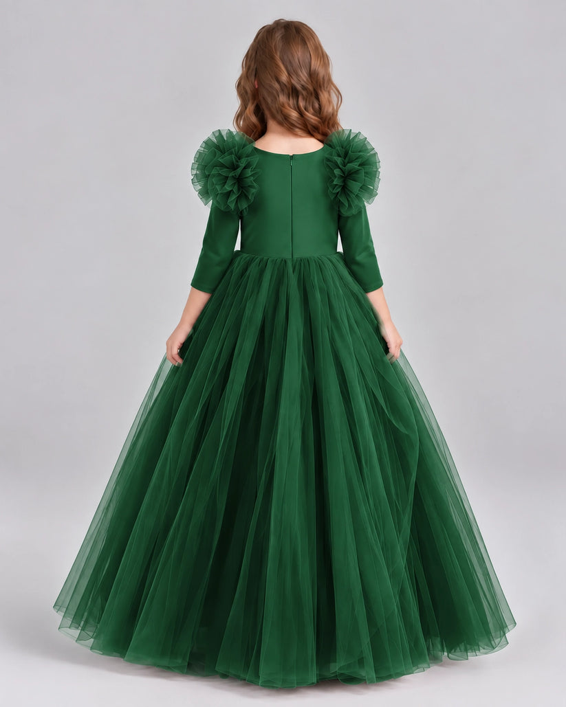 Dark Green Ball Gown Girls Formal Dresses Back
