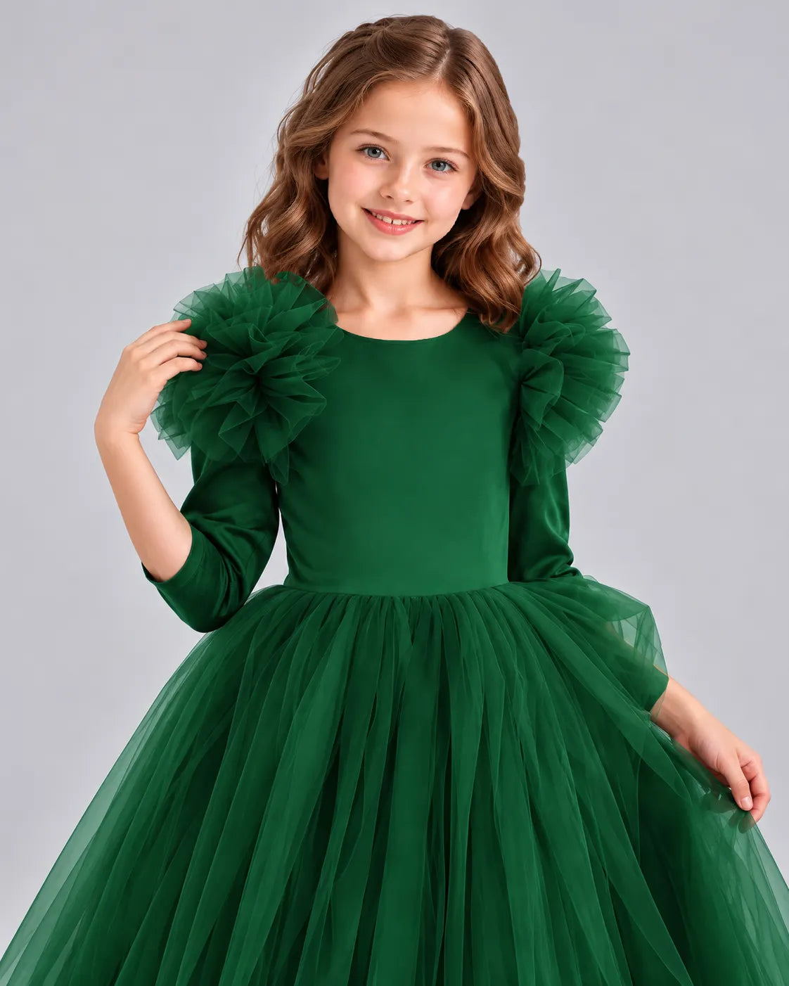 Dark Green Ball Gown Girls Formal Dresses Side