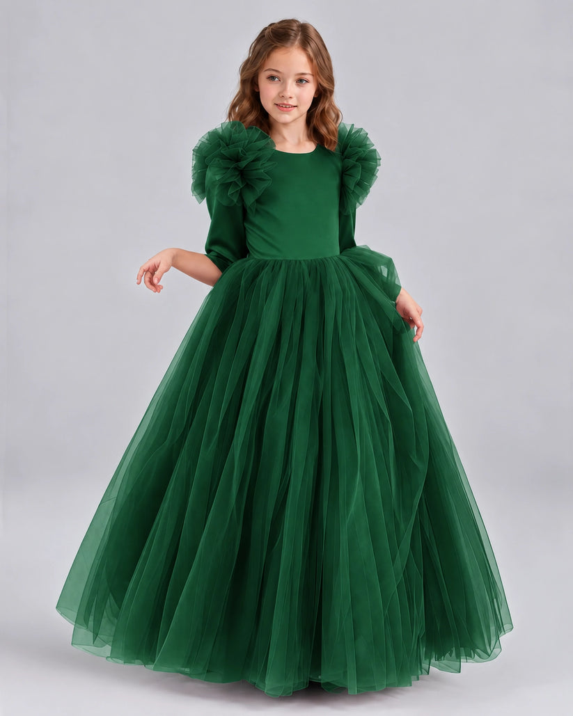 Dark Green Ball Gown Girls Formal Dresses Front