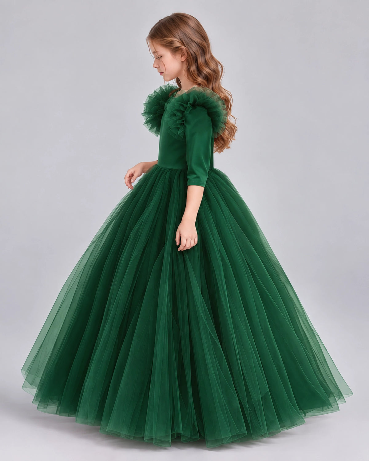 Dark Green Ball Gown Girls Formal Dresses Side