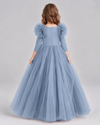 Dusty Blue Ball Gown Girls Formal Dresses Back