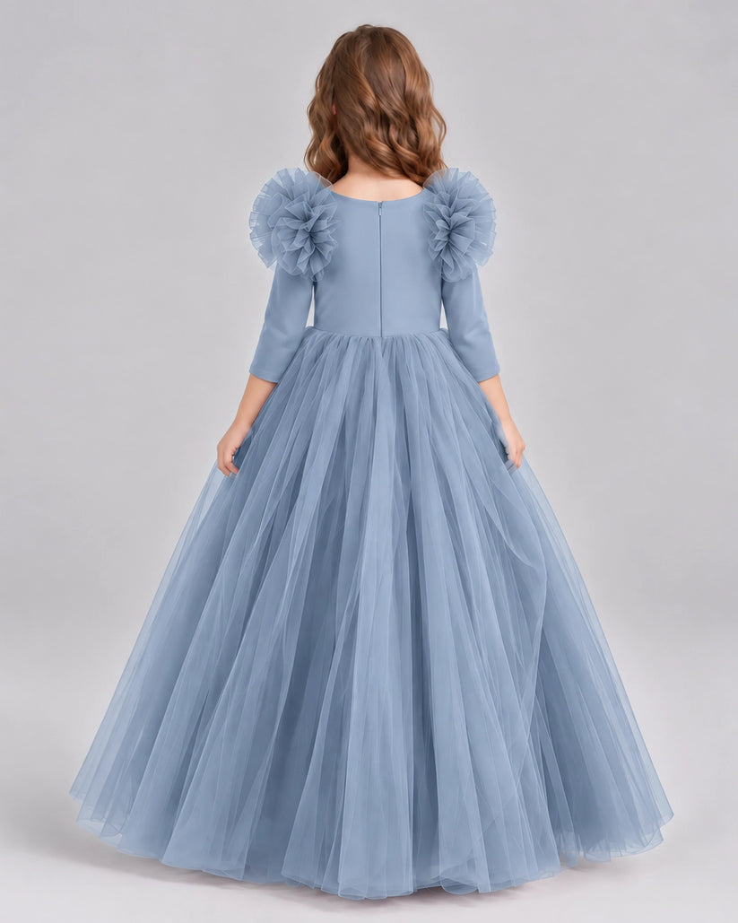 Dusty Blue Ball Gown Girls Formal Dresses Back