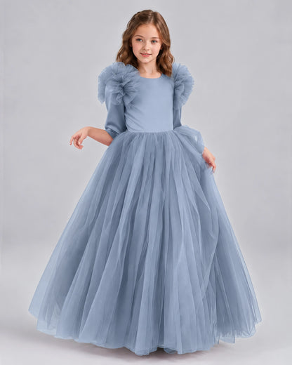 Dusty Blue Ball Gown Girls Formal Dresses Front