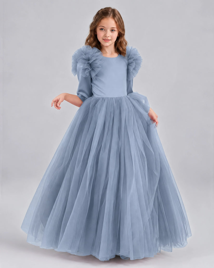 Dusty Blue Ball Gown Girls Formal Dresses Front
