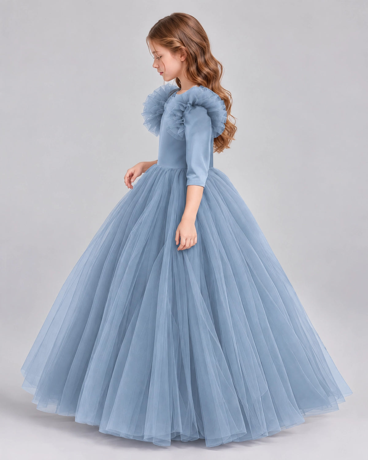 Dusty Blue Ball Gown Girls Formal Dresses Side