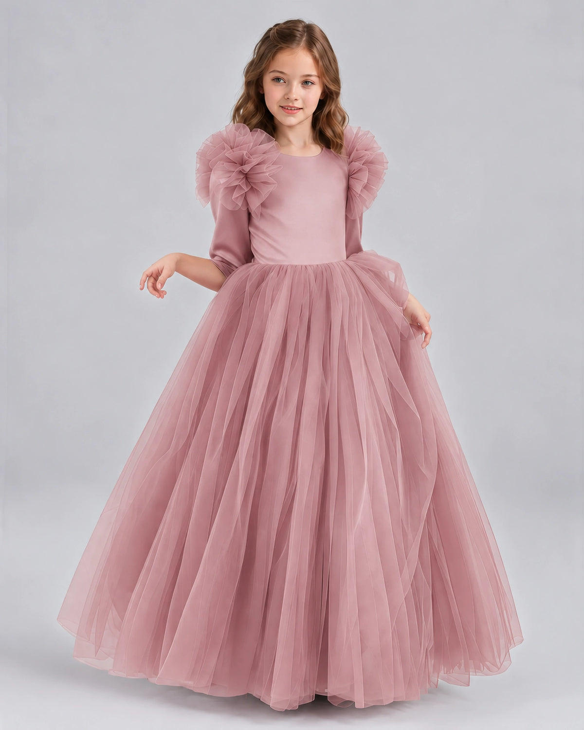 Blush Pink Ball Gown Girls Formal Dresses Front