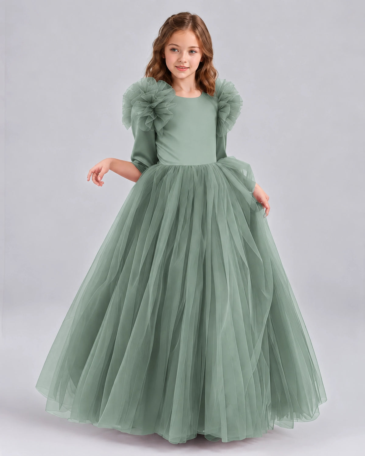 Eucalyptus Ball Gown Girls Formal Dresses Front