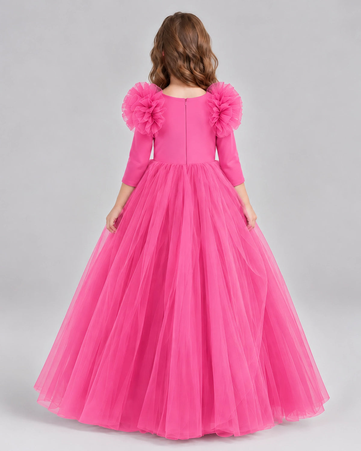 Hot Pink Ball Gown Girls Formal Dresses Back