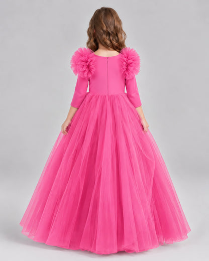 Hot Pink Ball Gown Girls Formal Dresses Back