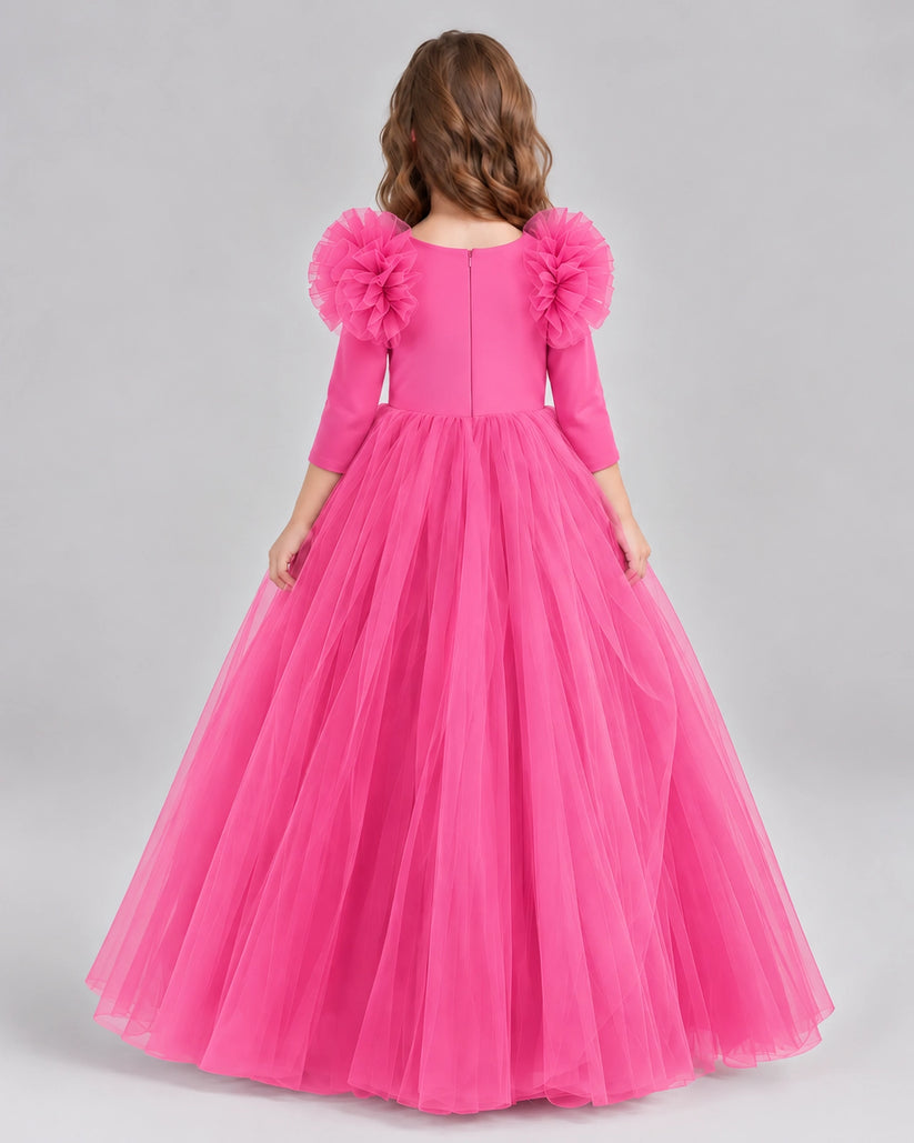 Hot Pink Ball Gown Girls Formal Dresses Back